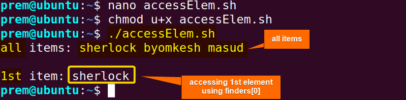 access elements of a bash index array