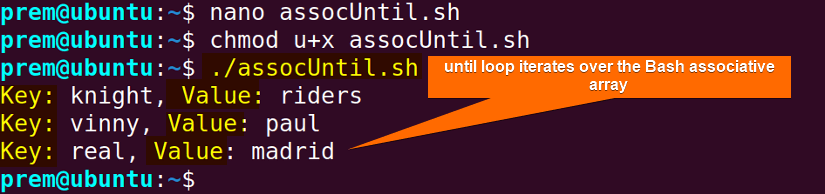 iterate bash associative array using until loop