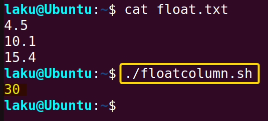 Sum up a column of floating point numbers from a file in Bash