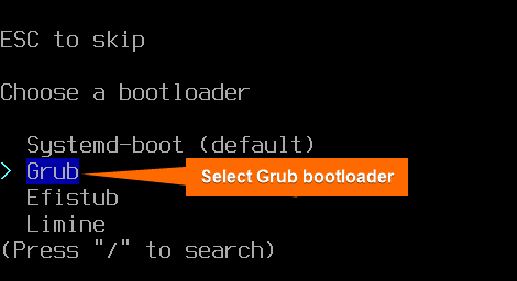 select grub bootloader