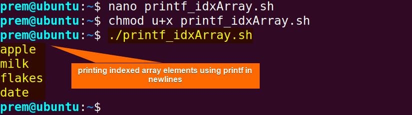 print bash indexed array with printf