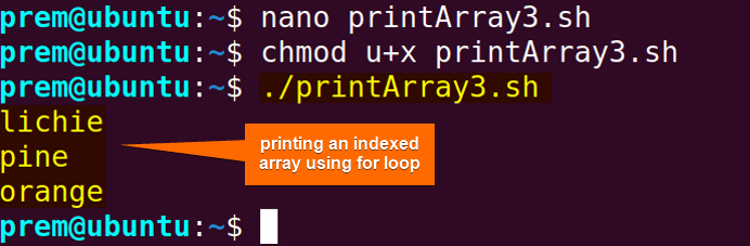 printing bash index array using for loop