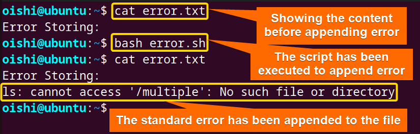 Append error to a file