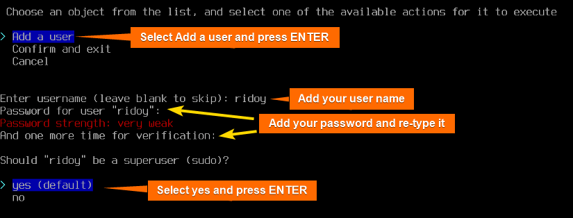 add user and user password