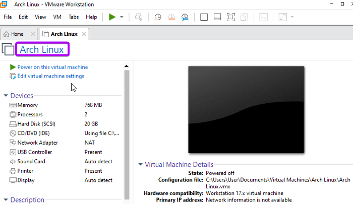 Virtual Machine created