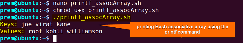 bash print associative array using printf command