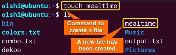 A file has been created with touch command
