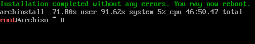 arch linux installation complete without any error using archinstall command