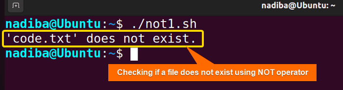 Checking if a file does not exist using NOT operator