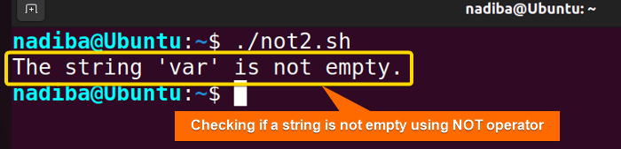 Checking if a string is not empty using NOT operator