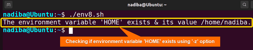 Checking if an environment variable 'HOME' exists using '-z' option