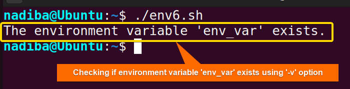 Checking if an environment variable 'env_var' exists using '-v' command