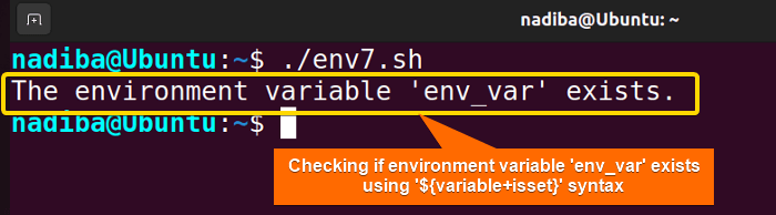 Checking if an environment variable 'env_var' exists using '${variable+isset}' syntax