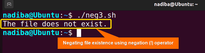 Negating file existence using negation (!) operator