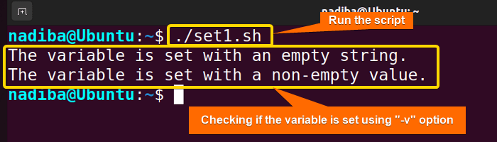 Using '-v' option for checking if variable is set