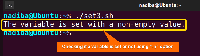Checking if a variable is set or not using '-n' option