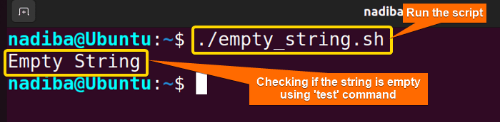 Checking if the string is empty using 'test' command
