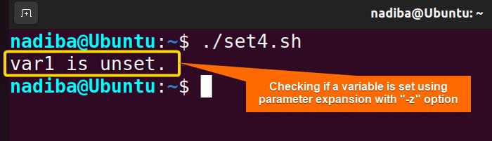 Checking if a variable is set using parameter expansion with '-z' option