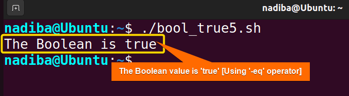 Checking if Boolean value is true by using the numeric equality operator "-eq" 
