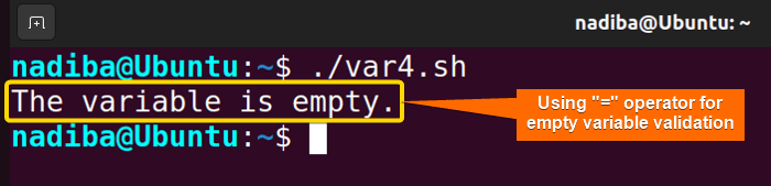 Using '=' operator for empty variable validation