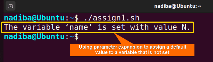 Using parameter expansion to assign a default value to a variable that is not set