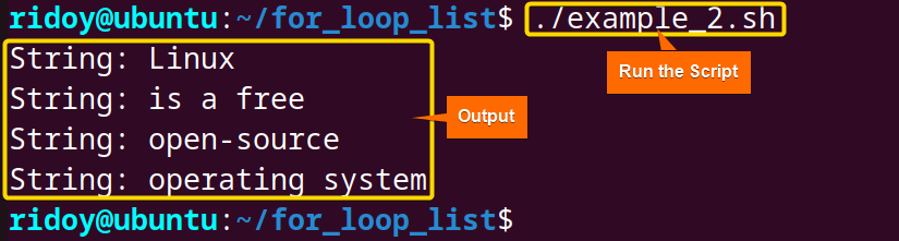 Looping Through String Elements in bash scripting