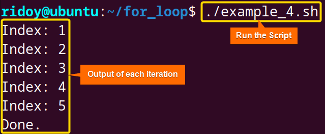 C styled for loop example