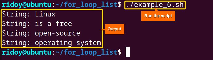 C Styled “for” Loop for String Iteration in Bash scripting