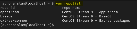 The command shows the repository lists.