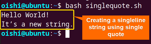 Create a string using single quote