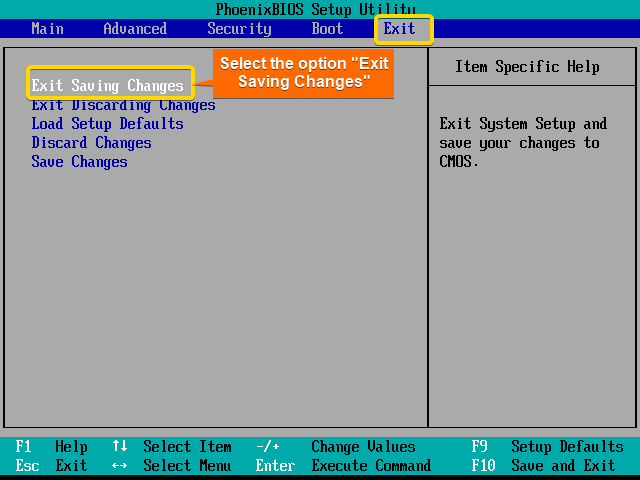 Select "Exit and Save changes" and press ENTER