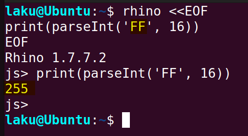 rhino code for hex to decimal conversion in Bash