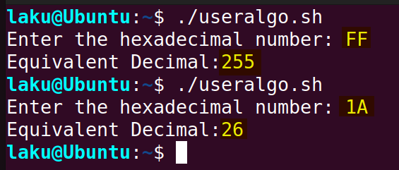 User defined algorithm for hex to decimal conversion in Bash