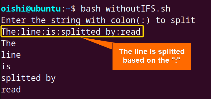 Split bash string without using IFS