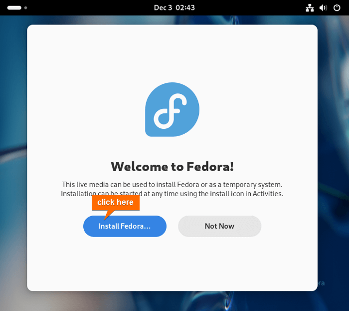 Click on install fedora