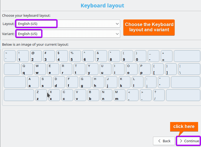 Choose keyboard layout and variant
