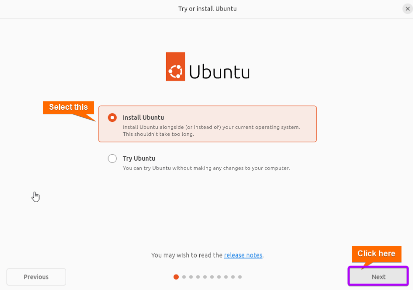 Select Install ubuntu.