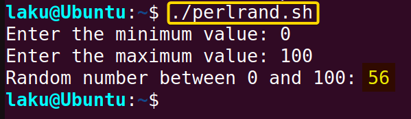 Generating random integer using perl code within user specified range