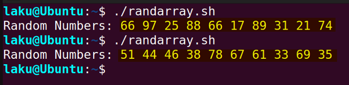 Generating array of random numbers in Bash