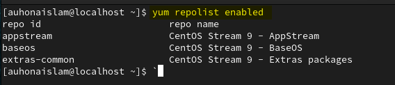 This command enlists all the enabled repositories.