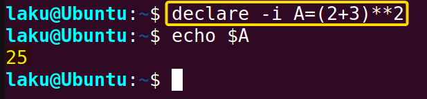 Integer calculation using declare command in Bash