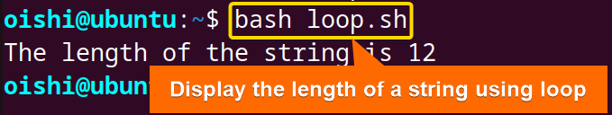 Using loop to find the string length in bash 
