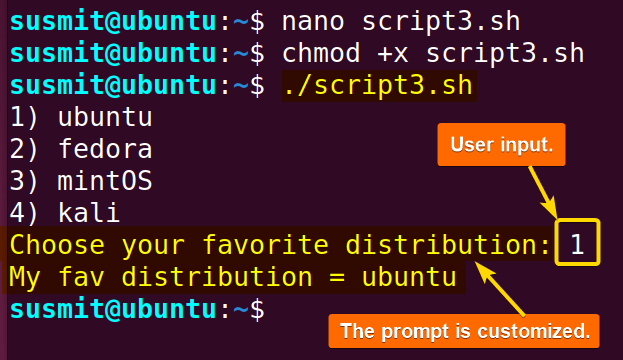 A customized prompt for select loop.