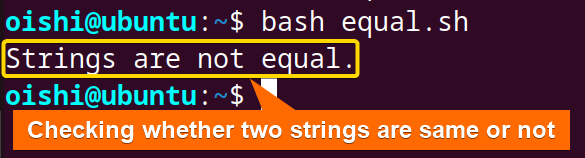 Checking strings are equal or not in bash 