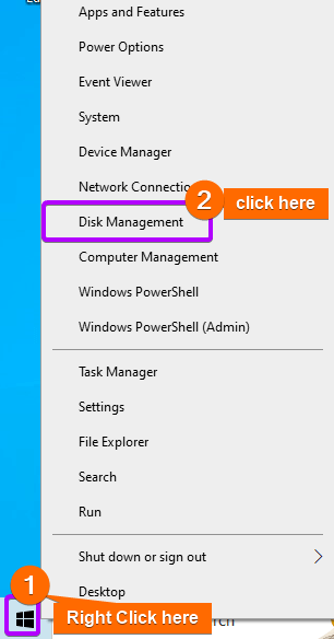 Click on disk management.
