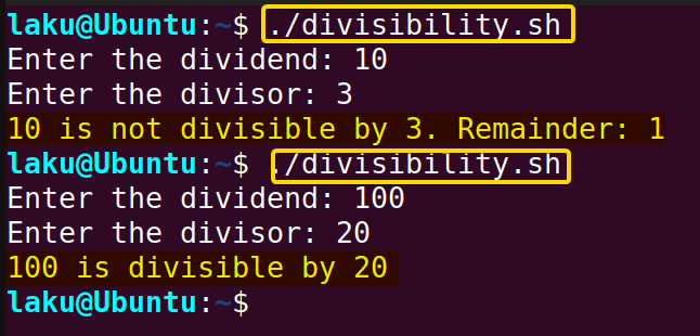Divisibility of a number using the mod operator in Bash