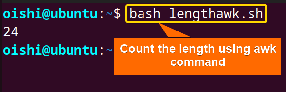 In bash string operation, find the length of a string using awk command