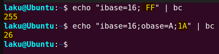 bc command to convert hex to decimal in Bash
