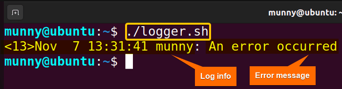 echo to stderr using logger -s command