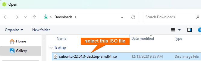 Select the ISO file on Etcher